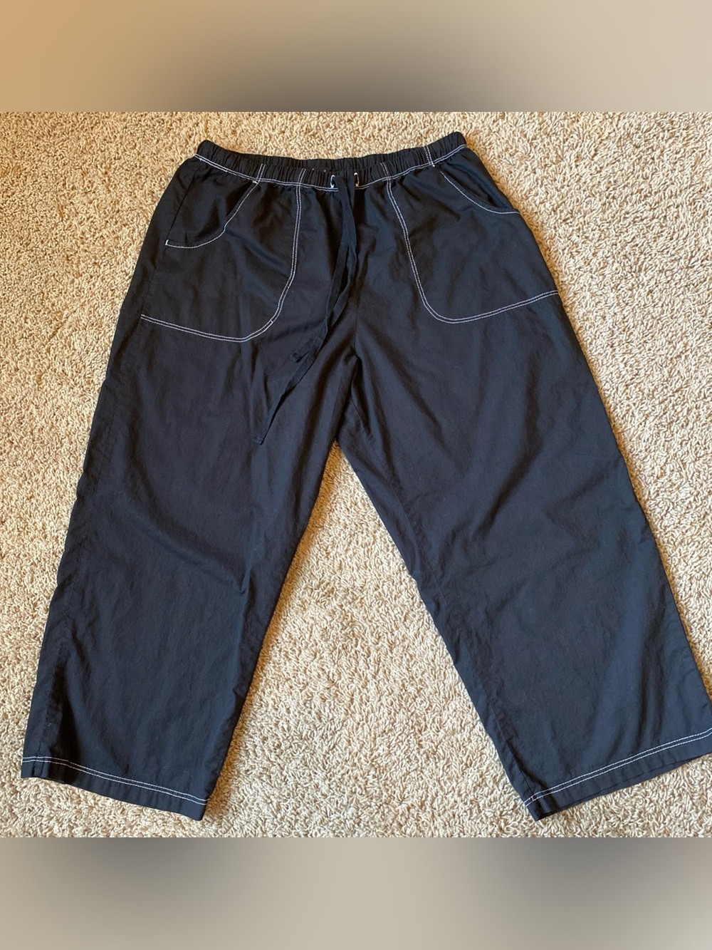 Fresh Produce Women’s M Capri Crop Pants Wide Leg Black Cotton Athleisure Travel
